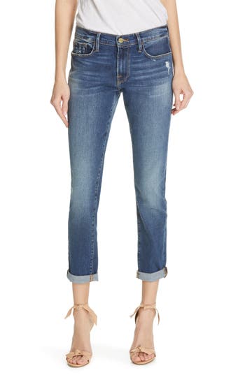 Frame Le Garcon Mid Rise Distressed Slim Boyfriend Jeans In Azure In Azure