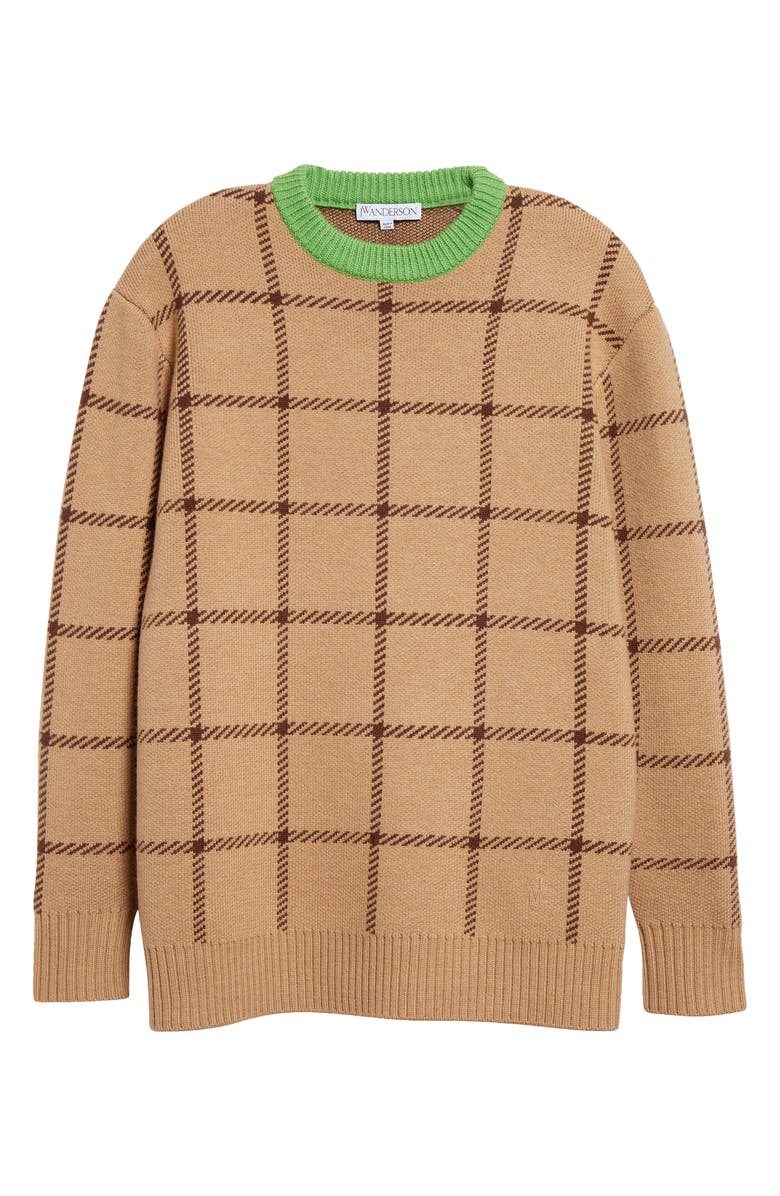 JW Anderson Check Jacquard Wool Crewneck Sweater, Alternate, color, 