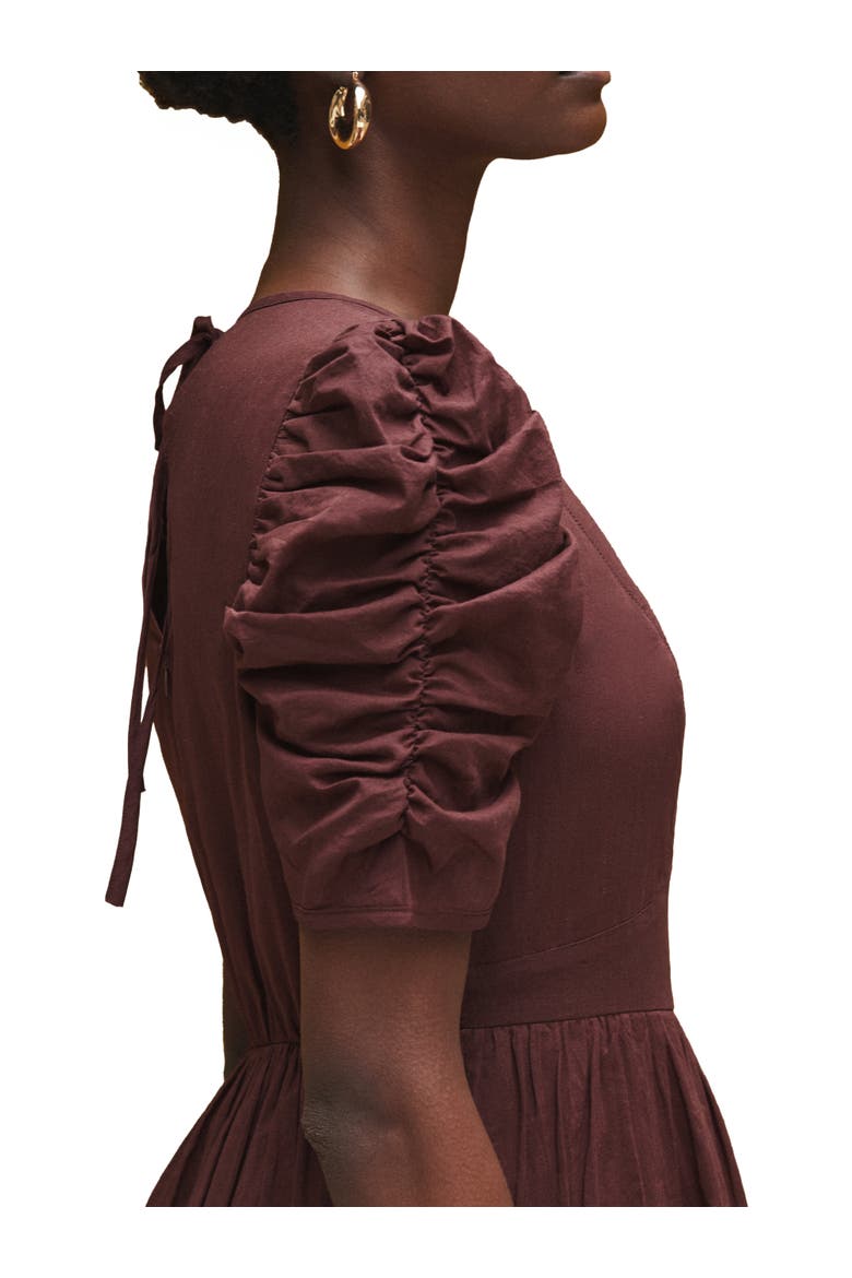 Cotton Puff Sleeve Midi Dress, Alternate, color, Chocolate