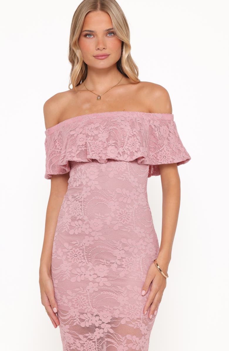 Petal & Pup Mirelle Off the Shoulder Lace Maxi Dress, Alternate, color, Pink