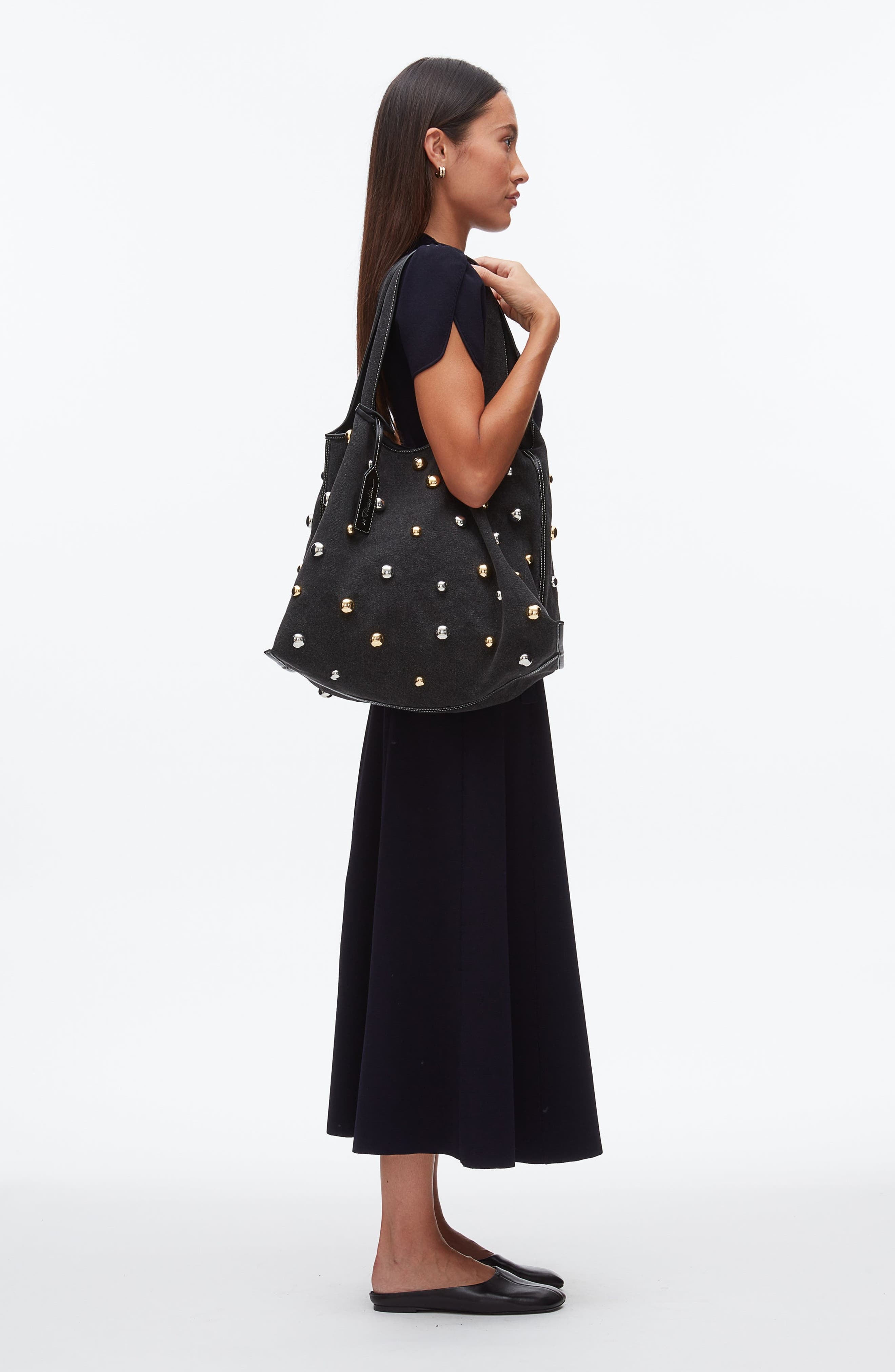3.1 Phillip Lim Dome Embellishment Market Tote Bag, Alternate, color, Black