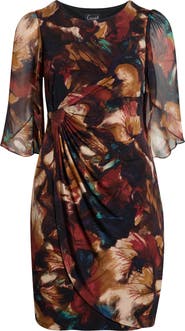 Connected Apparel Floral Print Cape Sleeve Minidress