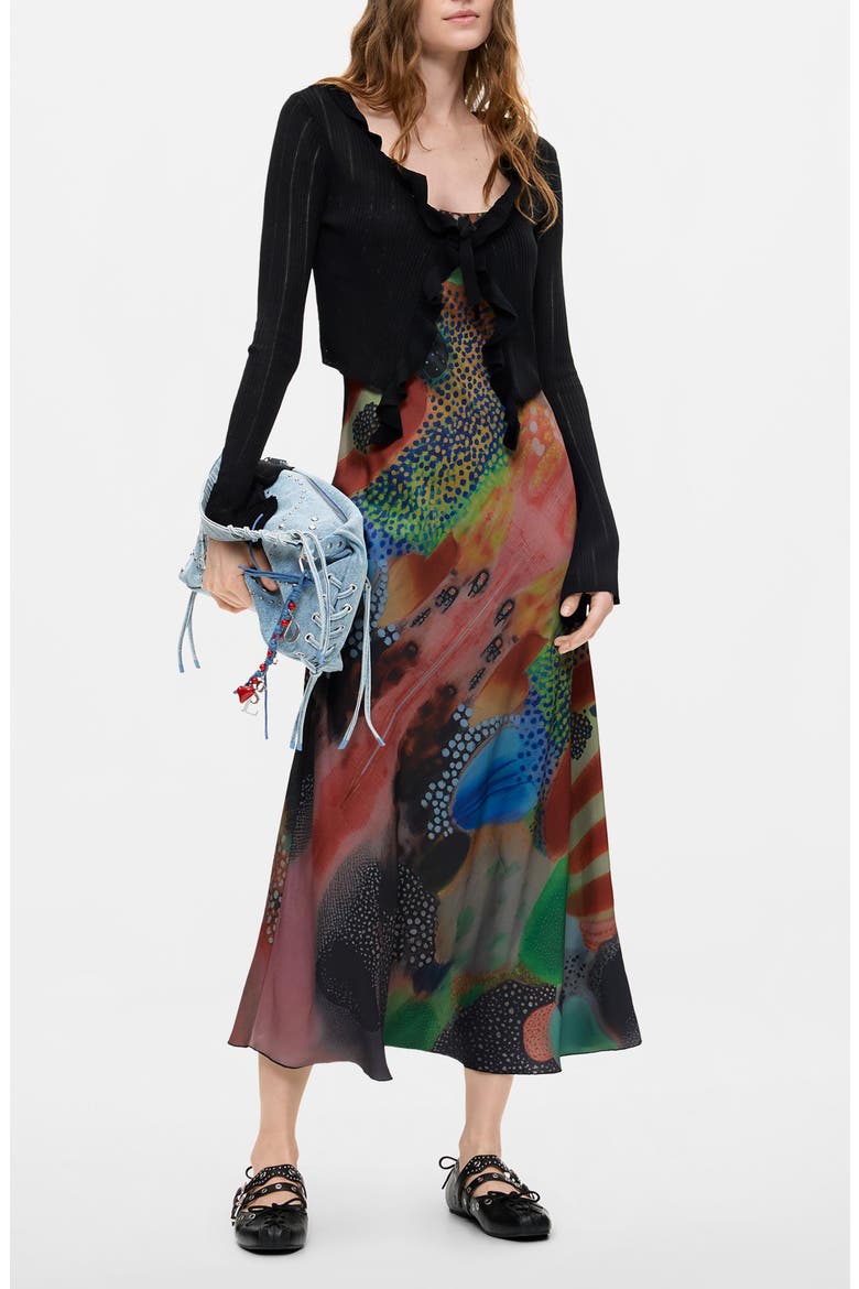 Painterly Midi Dress with Ruffle Bolero, Main, color, MULTI