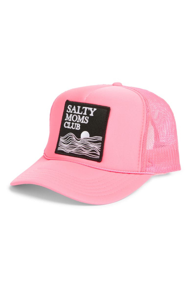 Salty Moms Club Patch Trucker Hat, Main, color, PINK