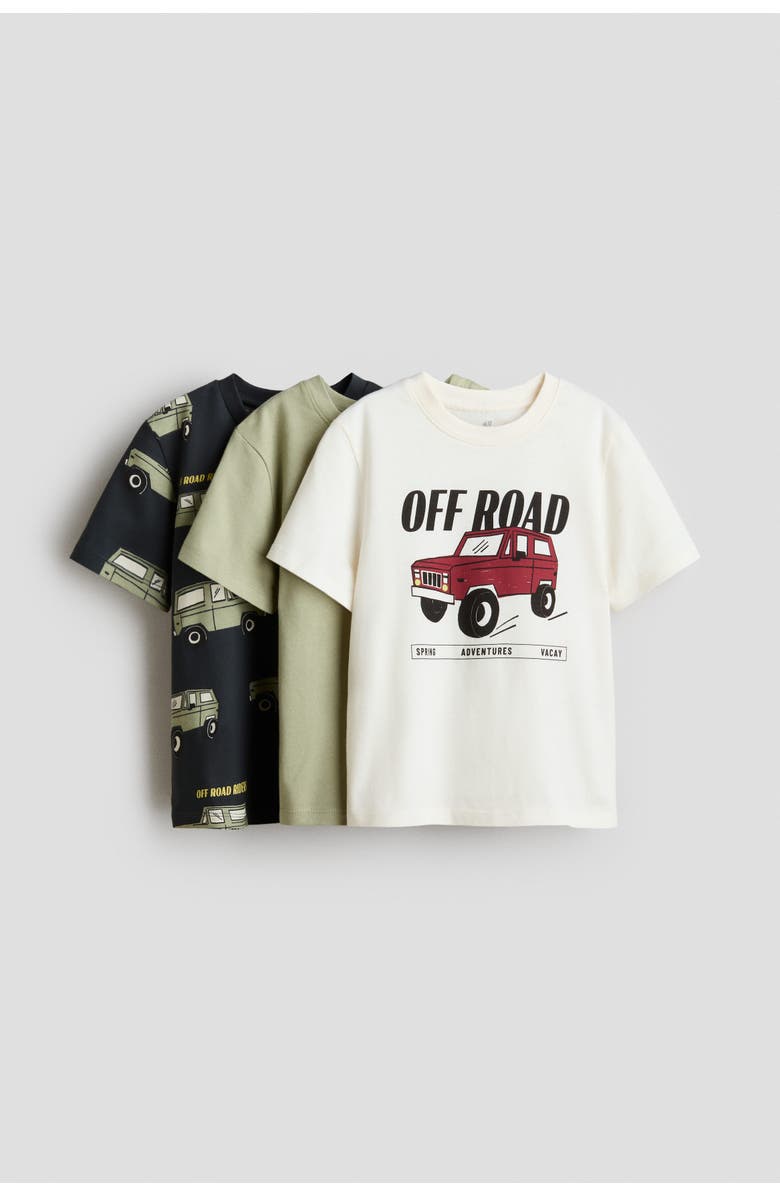 H&M 3-pack Printed T-shirts, Main, color, Khaki Green/Off Road