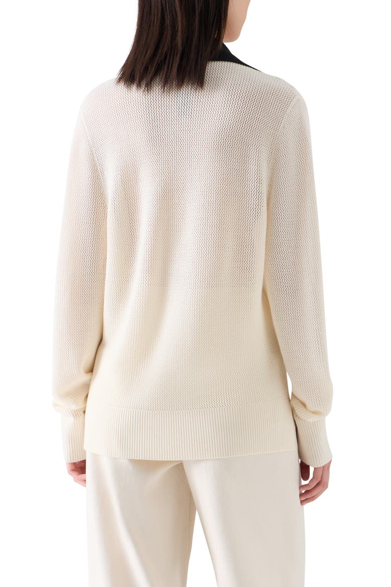 Cool Virgin Wool Mesh Polo Sweater, Alternate, color, IVORY-BLACK