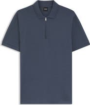 BOSS Paras Solid Lyocell & Cotton Zip Polo