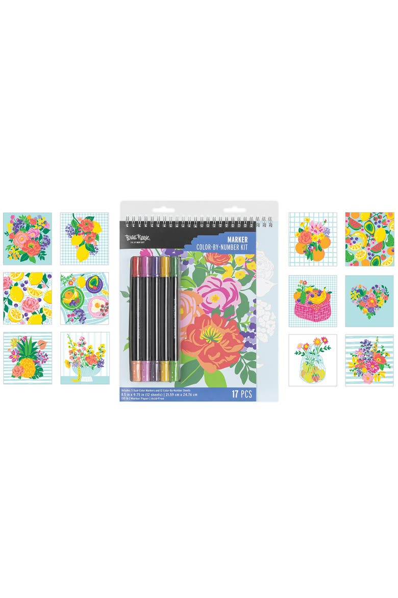 Marker Color by Number Kit  Fruit and Floral, Alternate, color, Multicolored
