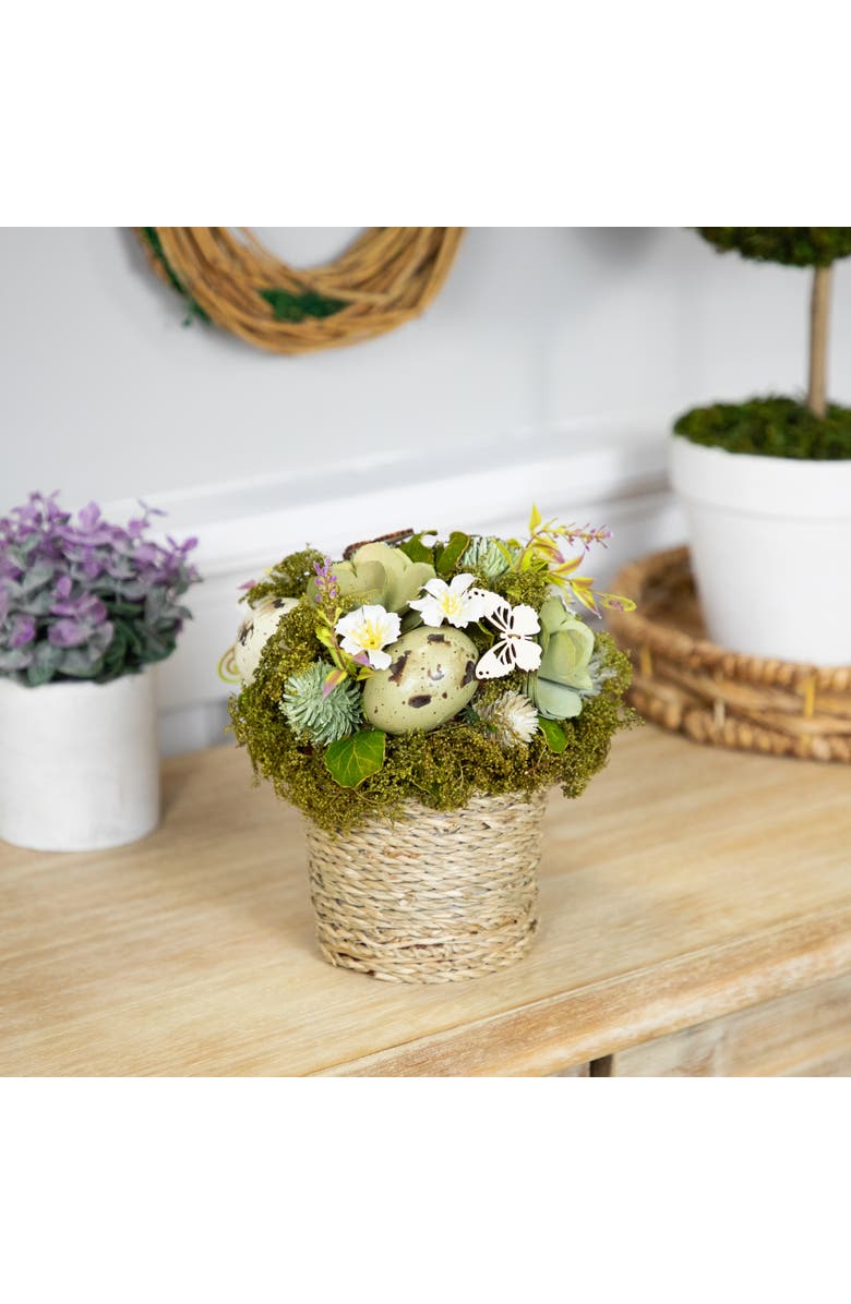 Northlight Butterflies and Easter Eggs Artificial Floral Arrangement - 7", Alternate, color, Green