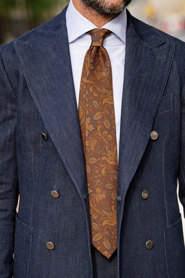 Borromeo - Extra Long Printed Silk Tie for Men, Main, color, Pecan Brown