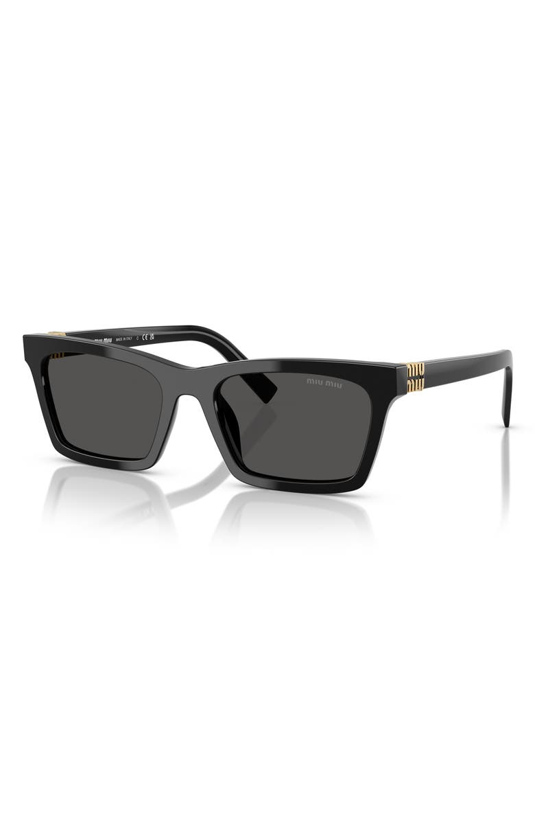 Miu Miu 55mm Rectangular Sunglasses, Alternate, color, Black / Dark Grey