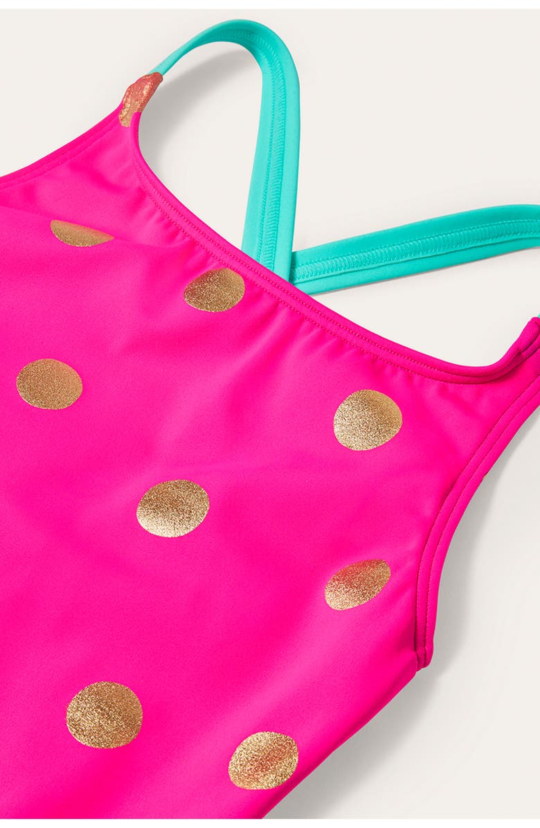 Mini Boden Kids' Cross Back One-Piece Swimsuit, Alternate, color, Fuchsia Pink Foil Spot
