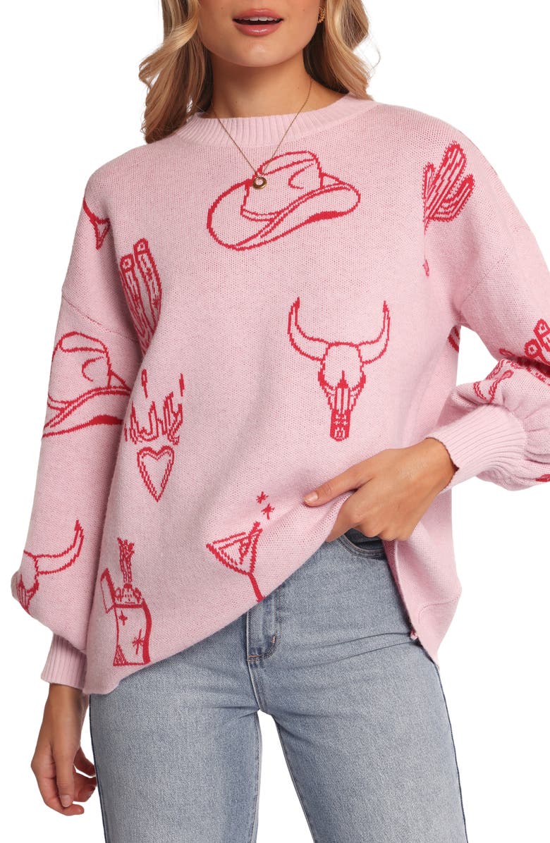Petal & Pup Jax Western Sweater, Alternate, color, Pink