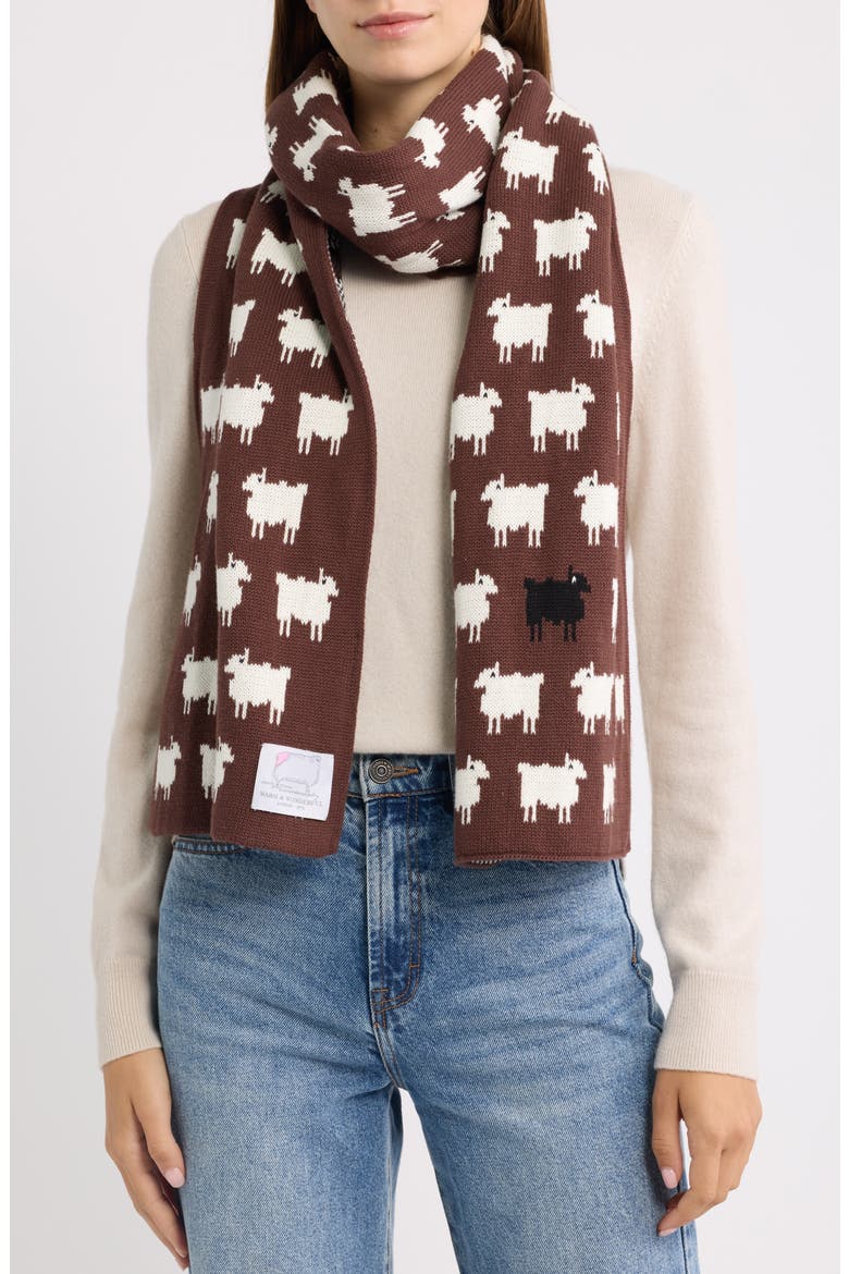 Sheep Cotton Scarf, Main, color, BROWN