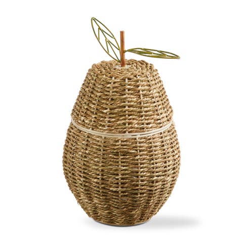 Pear Lidded Basket Natural Seagrass Summer