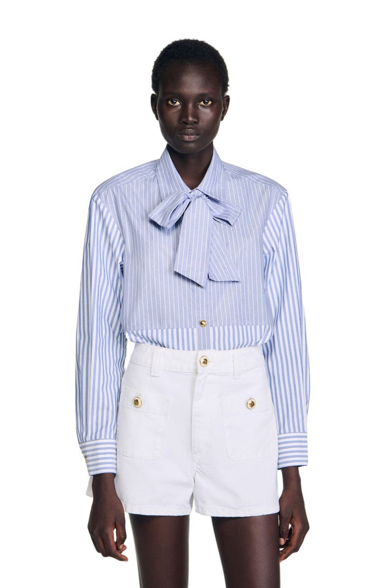 SANDRO Striped shirt with removable tie, Main, color, Blu / White