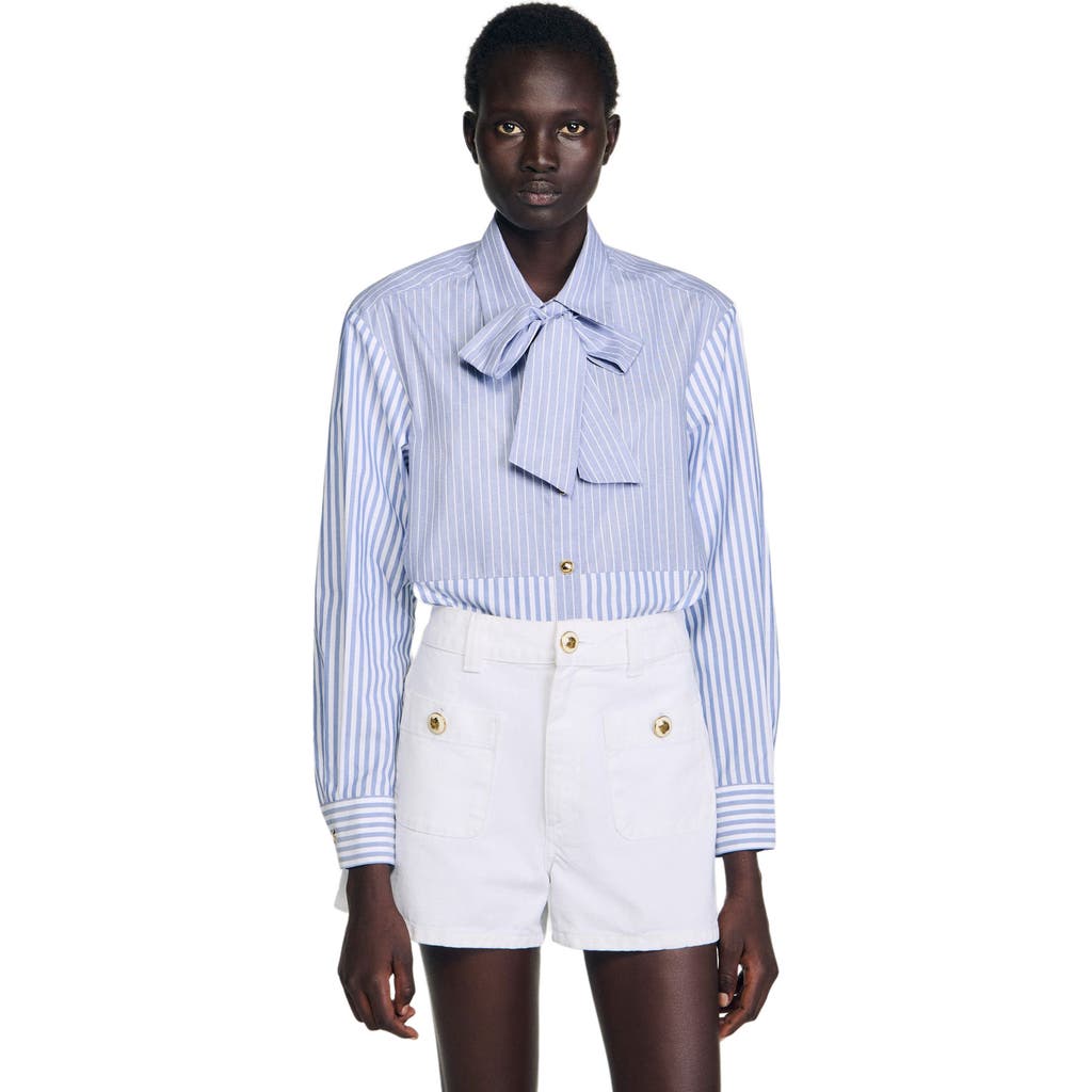 Sandro Striped Shirt With Removable Tie In Blue