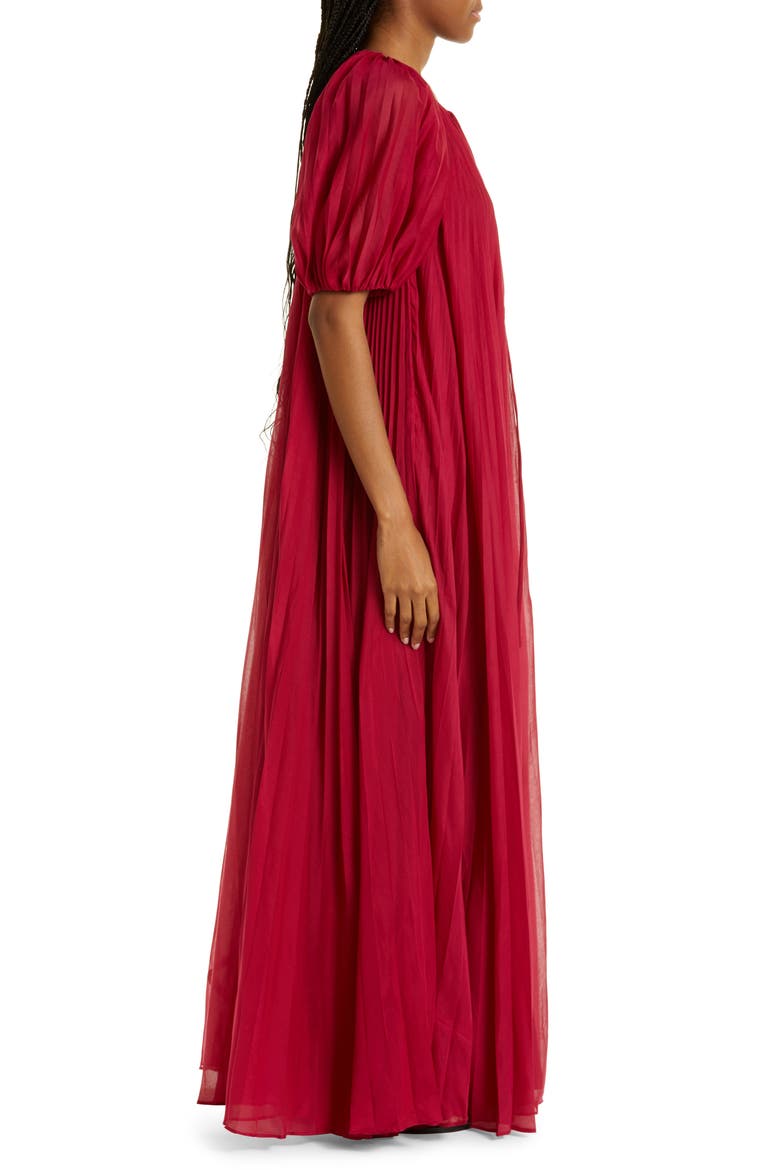 Sunburst Pleat Elbow Sleeve Maxi Dress, Alternate, color, HIBISCUS