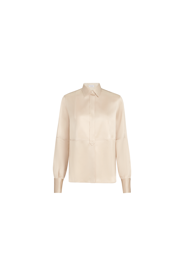 Stretch silk satin shirt, Alternate, color, Sand