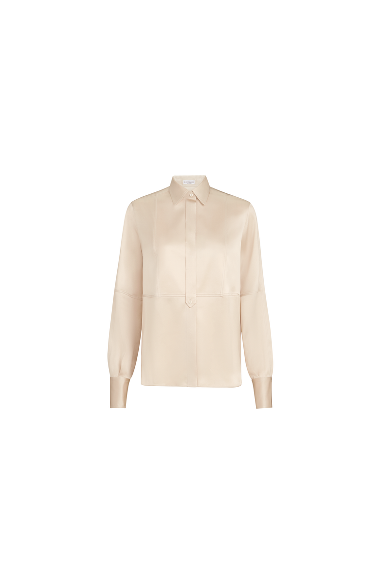 Brunello Cucinelli Stretch silk satin shirt, Alternate, color, Sand