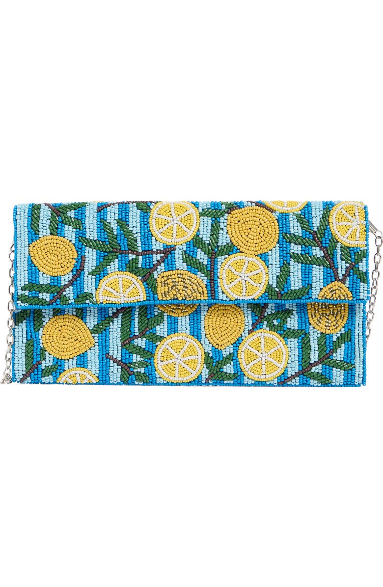 Collection XIIX Beaded Striped Lemon Clutch, Main, color, Blue Multi