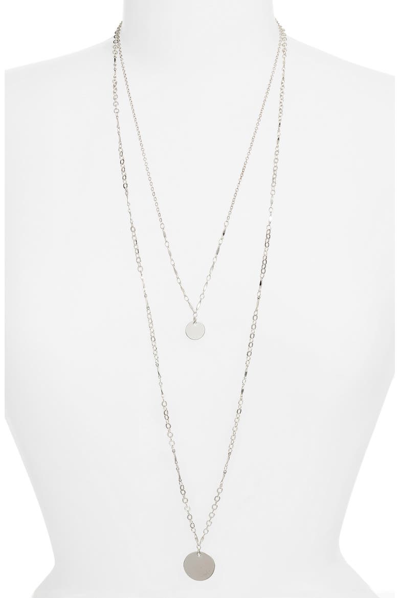 Two-in-One Double Disc Pendant Necklace, Main, color, RHODIUM