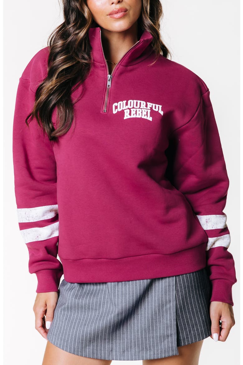 Varsity Logo Relaxed Zip Sweat, Main, color, Bordeaux