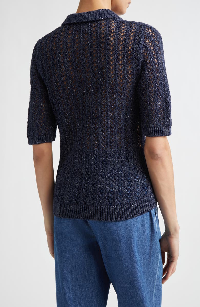 Eleventy Open Stitch Cotton & Linen Blend Polo, Alternate, color, 11N New Blue