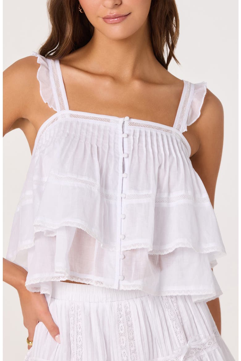 Delia Pleated Lace Inset Tiered Babydoll Top, Alternate, color, WHITE