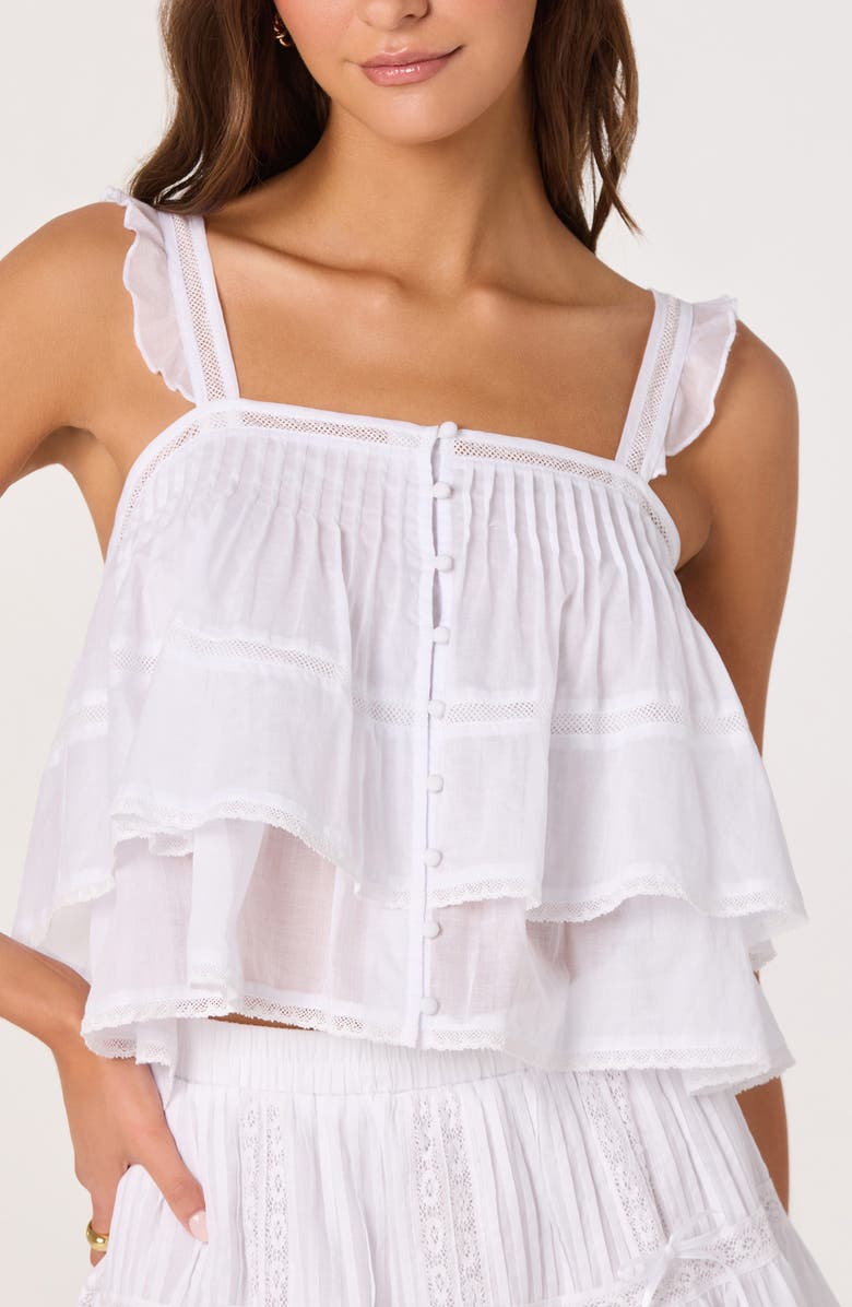 ASTR the Label Delia Pleated Lace Inset Tiered Babydoll Top, Alternate, color, White