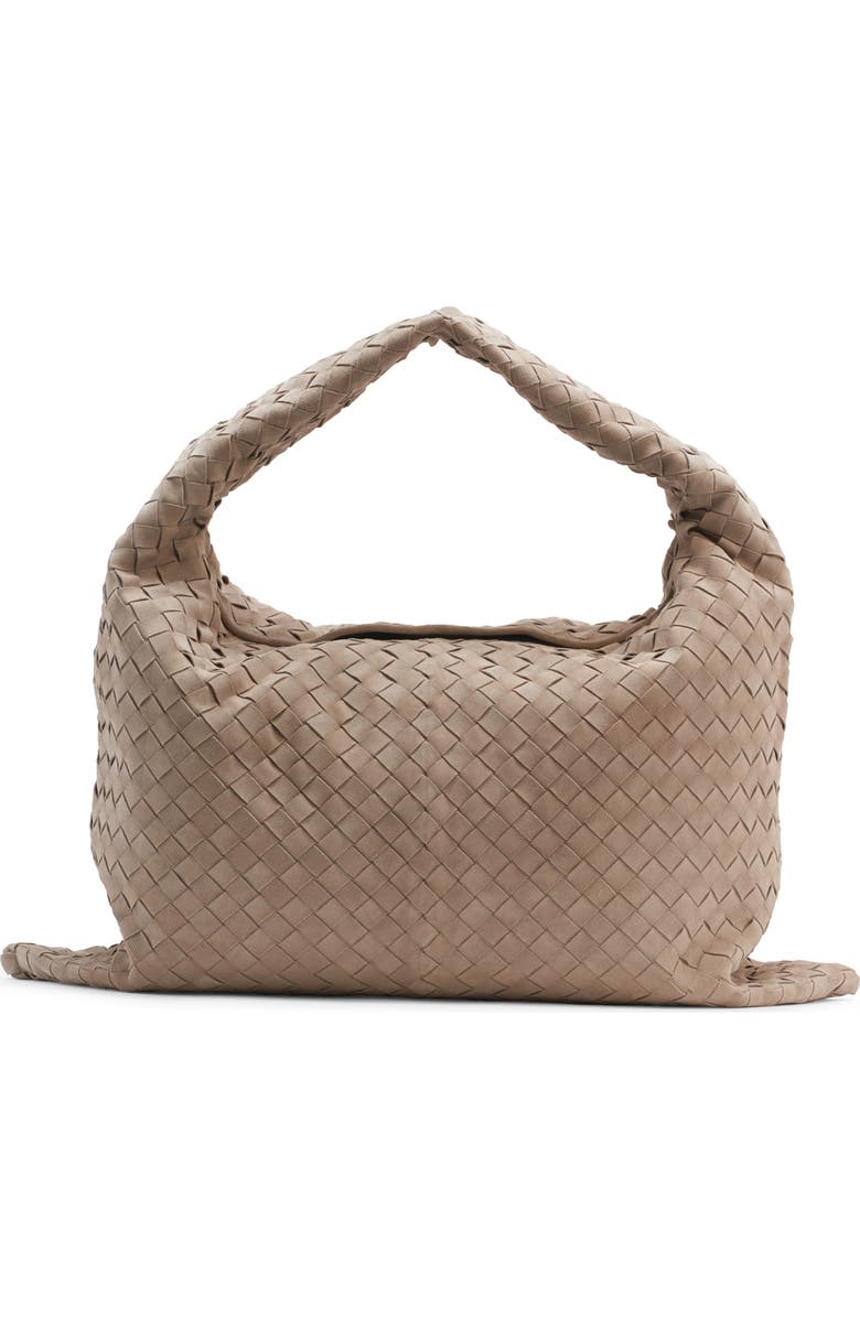 Bottega Veneta Large Hop Intrecciato Suede Hobo Bag, Main, color, 1550 Mastice-M Brass