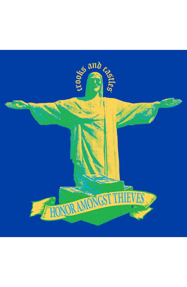 Crooks & Castles Men's Crooks & Castles Honor Amongst Thieves Green Print Graphic T-Shirt, Alternate, color, Royal Blue