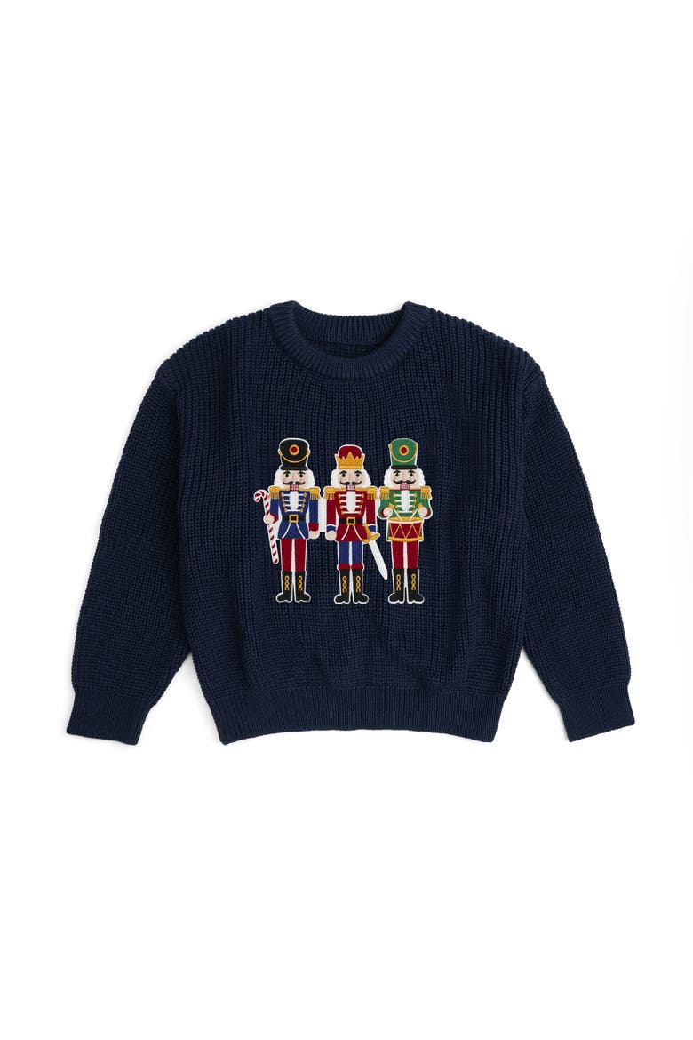 Nutcracker Patch Christmas Sweater, Main, color, Navy