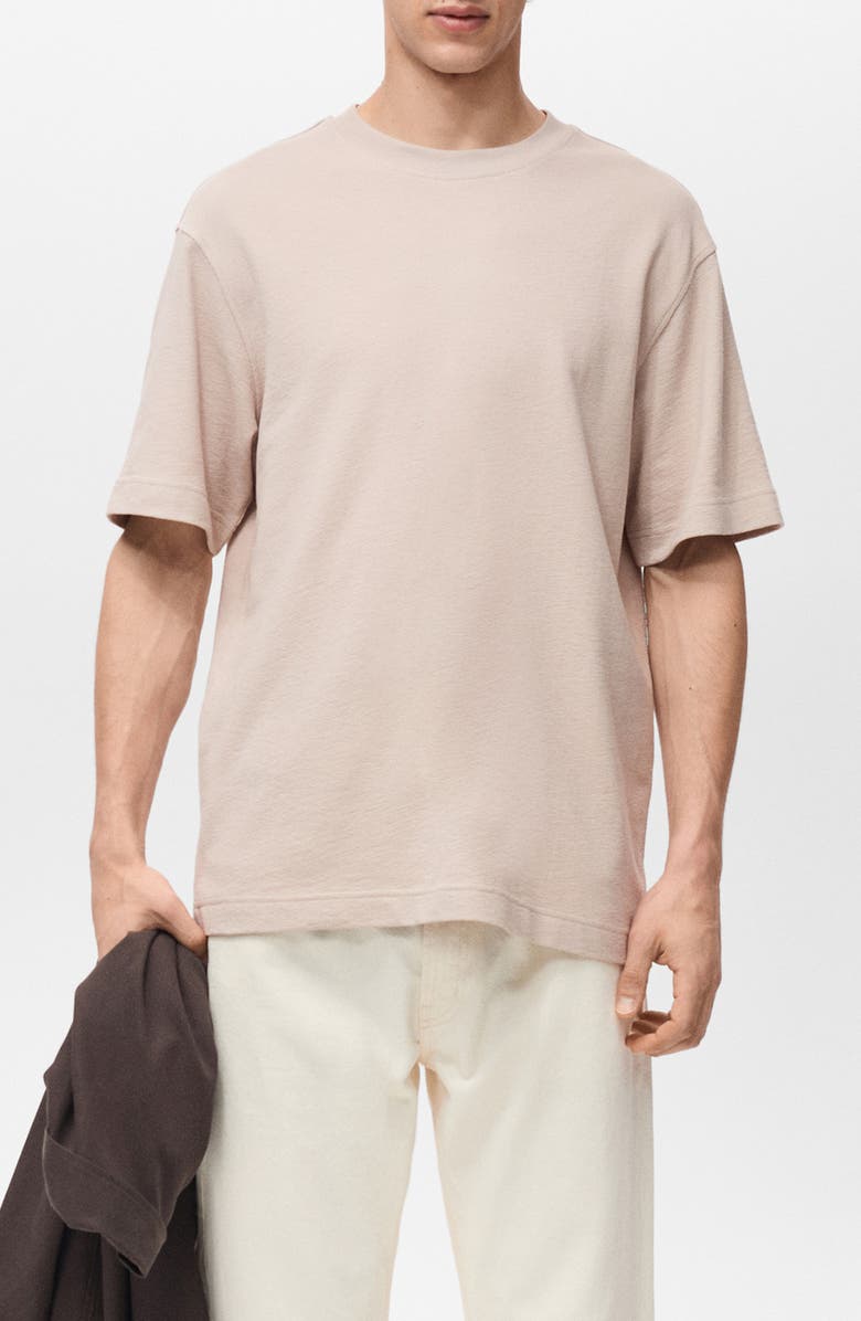 MANGO Structured Relaxed Cotton T-Shirt, Main, color, Beige