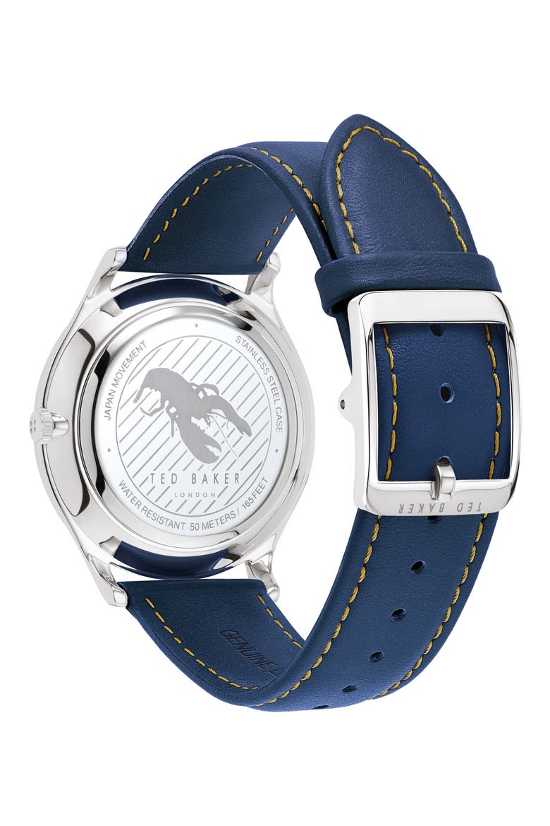 Manhatt Leather Strap Watch, 40mm, Alternate, color, BLUE/ T-PATTERN/ SILVER