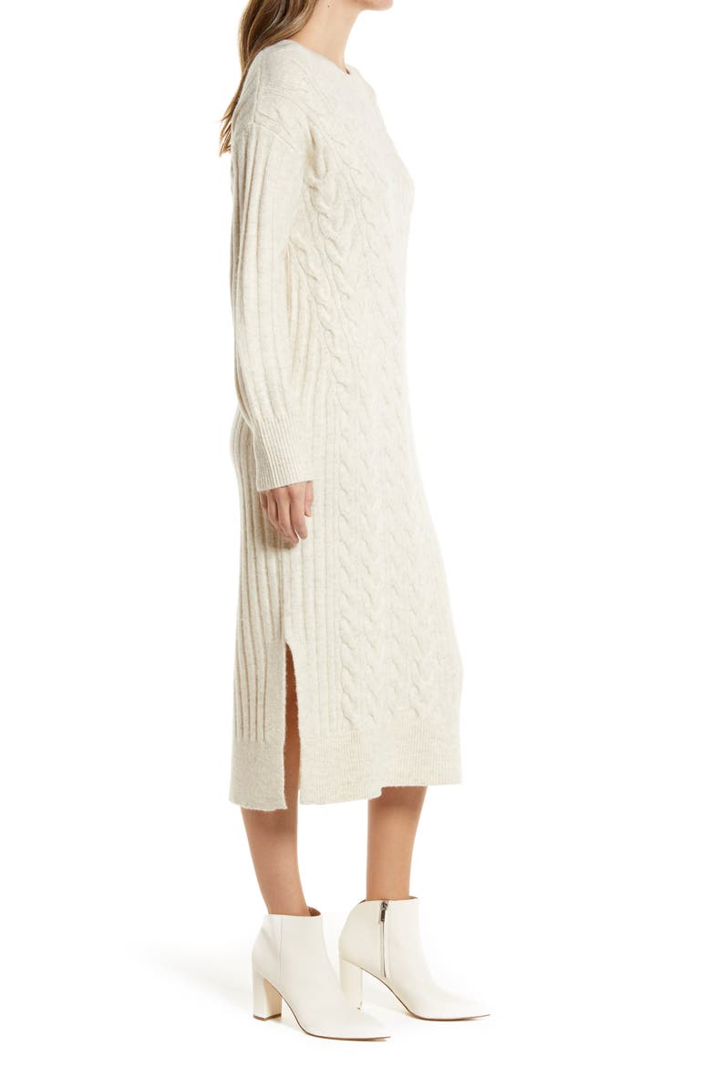 Holiday Long Sleeve Cable Sweater Dress, Alternate, color, BEIGE OATMEAL LIGHT HEATHER