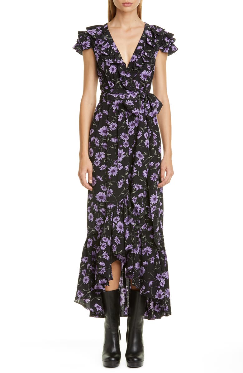 Michael Kors Collection Floral Print Ruffle Wrap Dress, Main, color,
