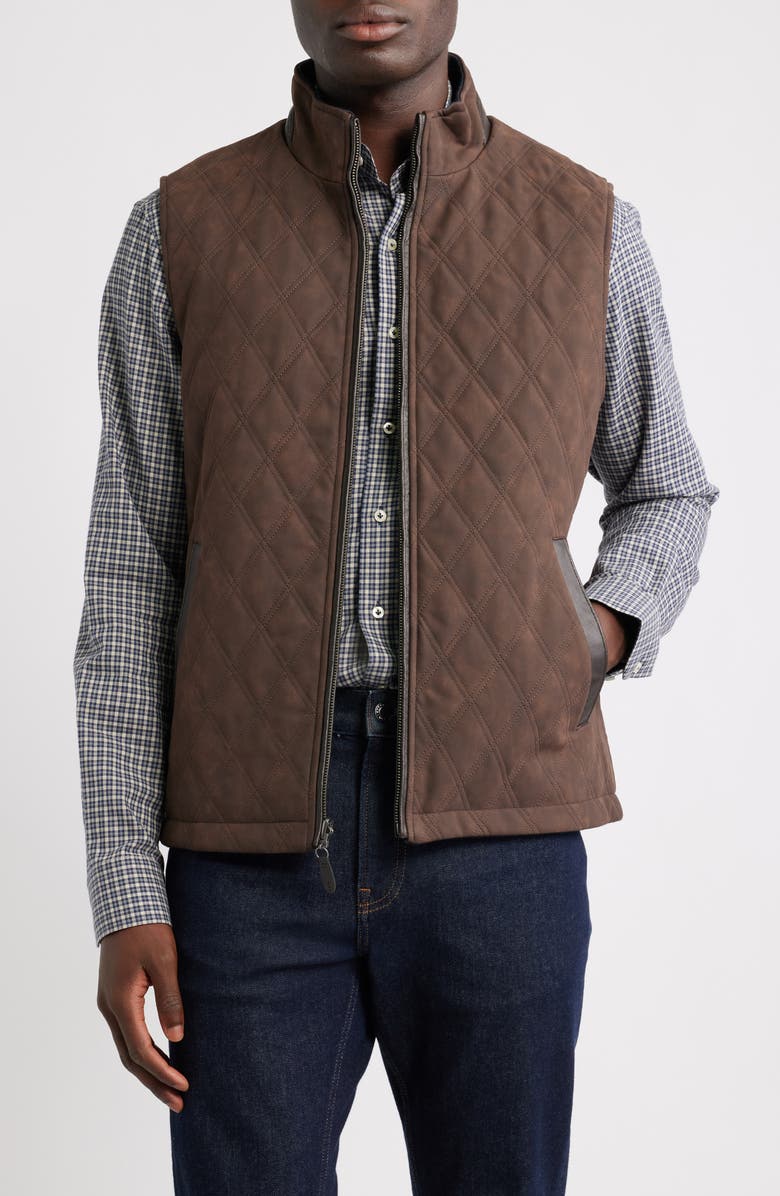 Johnston & Murphy Upton Quilted Reversible Vest, Main, color, Dark Brown/ Navy Plaid