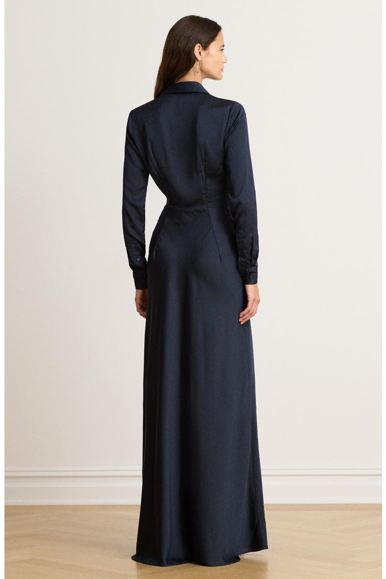 Featherweight Satin Charmeuse Shirtdress Gown, Alternate, color, LAUREN NAVY