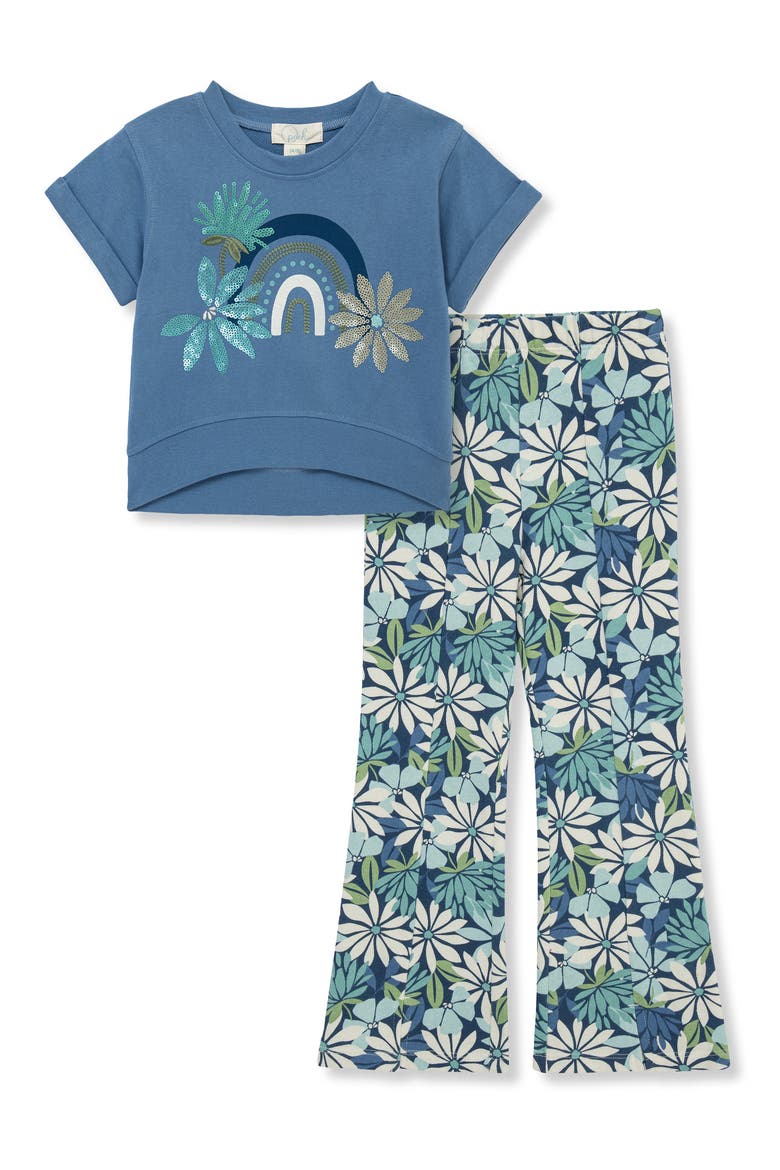Kids' Graphic T-Shirt & Printed Leggings Set, Main, color, BLUE