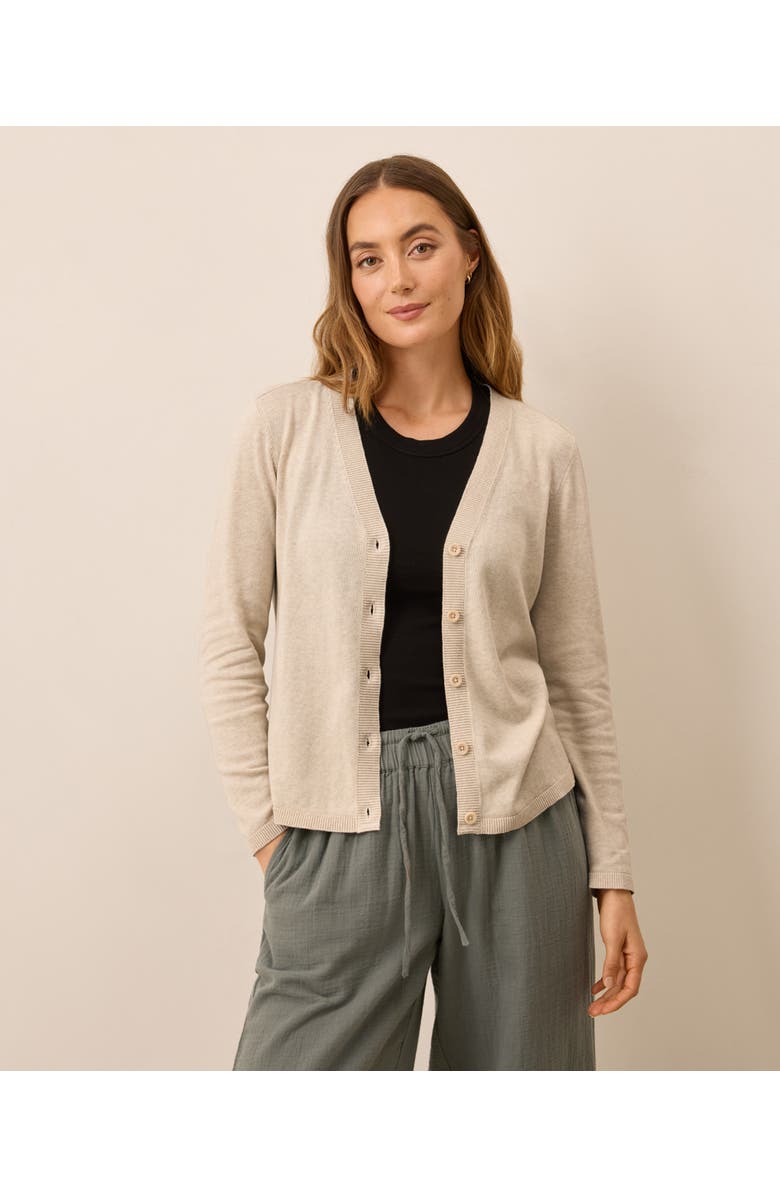 Pact Organic Classic Fine Knit V-Neck Cardigan, Main, color, Sandshell Heather