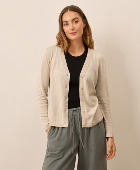 Organic Classic Fine Knit V-Neck Cardigan