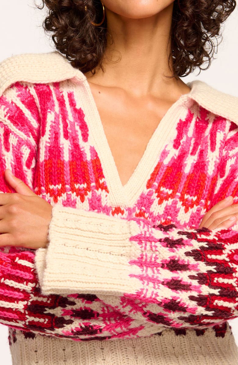 Ramy Brook Augustus Sweater, Alternate, color, Magenta Combo Fairisle