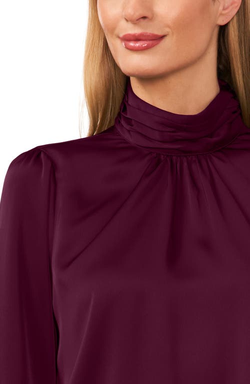 Cece Mock Neck Blouson Sleeve Satin Top