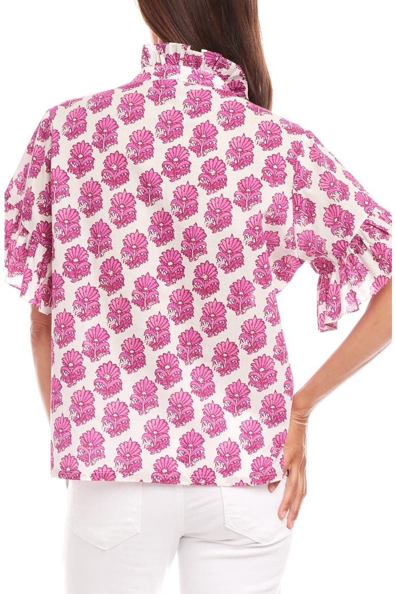 Floral Ruffle Accent Cotton Button-Up Shirt, Alternate, color, PINK PRINT