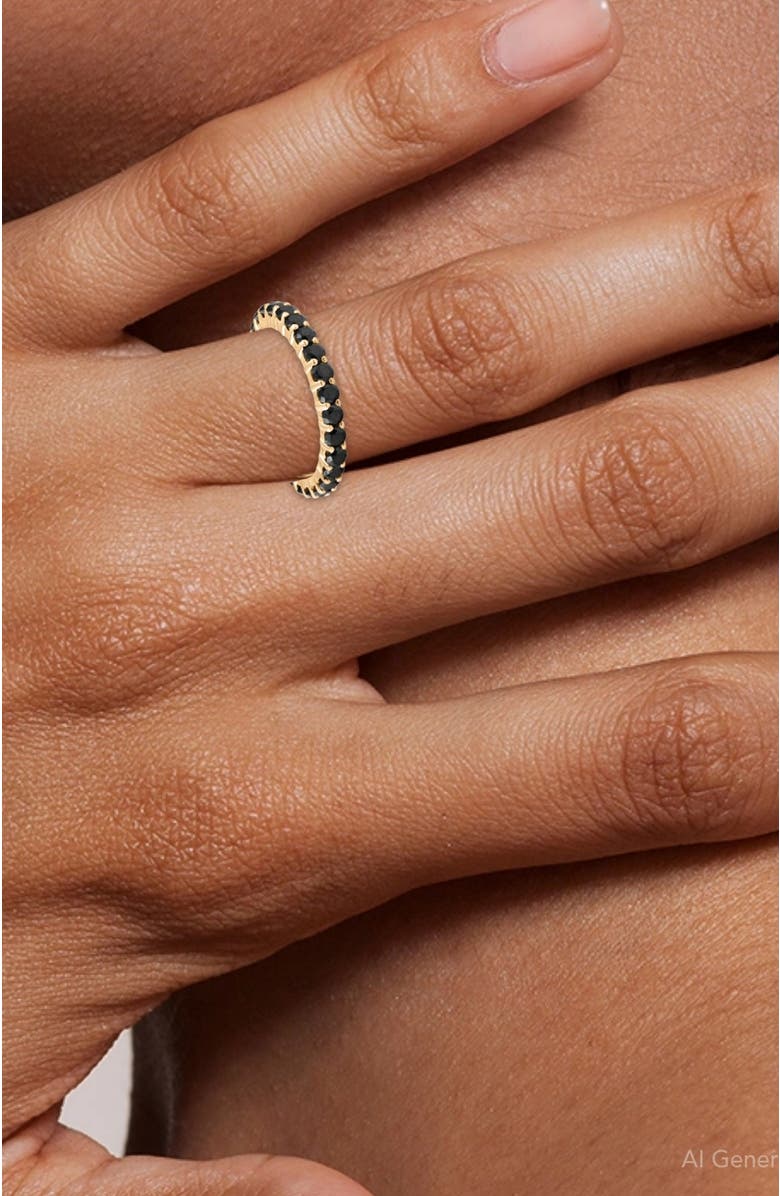 Bliss Diamond 1 1/2ct Black Diamond Eternity Ring 14k Gold Womens Stackable Band, Alternate, color, 