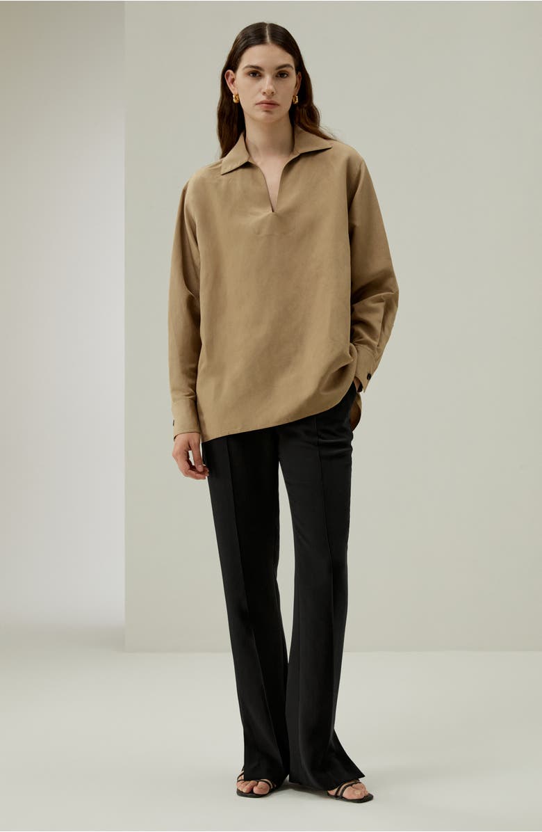 Lilysilk Oversized Silk-Linen Blend Shirt, Alternate, color, Oak
