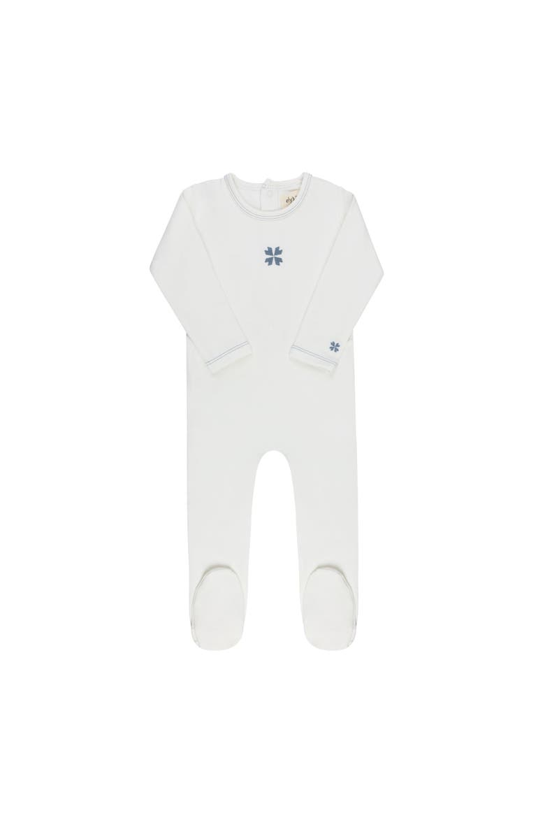 Embroidered Clover Collection - Footie, Main, color, Ivory Blue