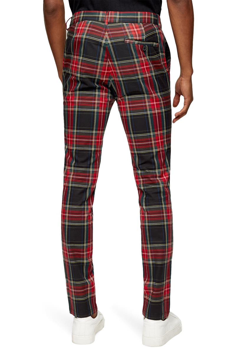 Topman Tartan Stretch Skinny Fit Pants, Alternate, color, 