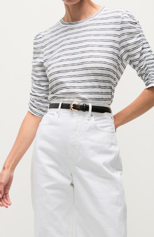 Veronica Beard Waldorf Stripe Ruched-sleeve Tee In Black White